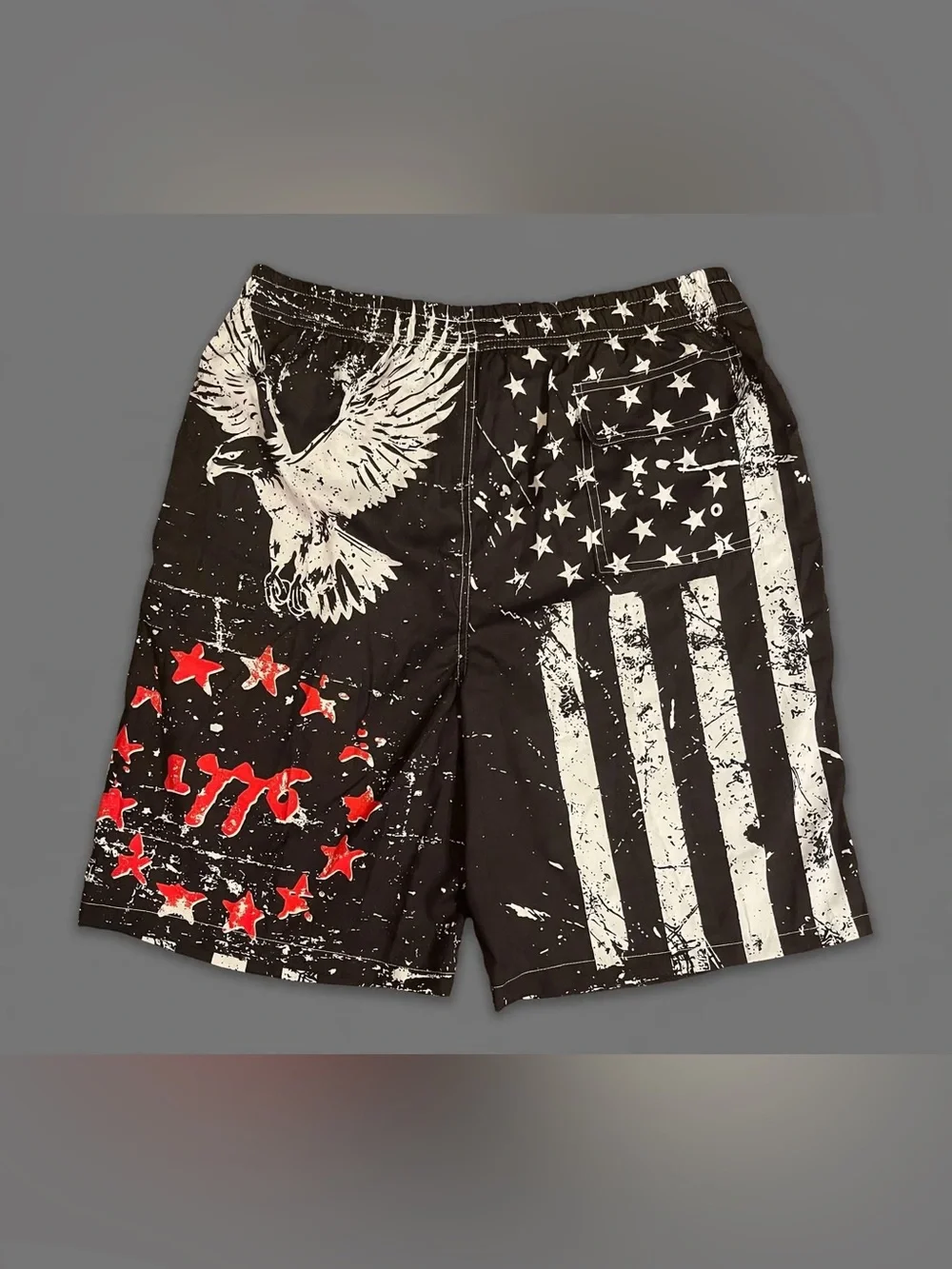 Yhjoxp Mens XL 1776 Eagle American Flag Patriotic Board Shorts NWT